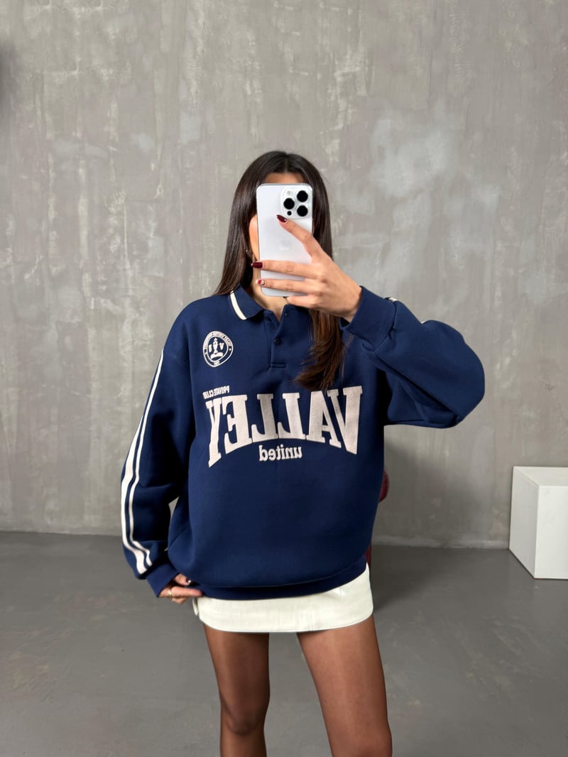 Juste Lacivert Yazı Baskılı Sweat