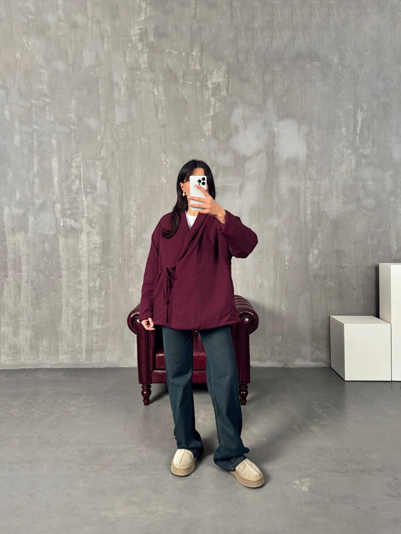 Gows ZR Model Bordo Önden Bağlamalı Mont