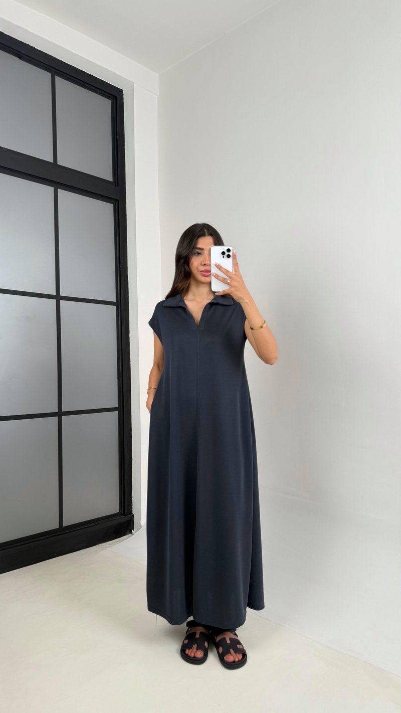 Lacivert MD Muadil Polo Yaka Cepli Basic Elbise Gaus00568