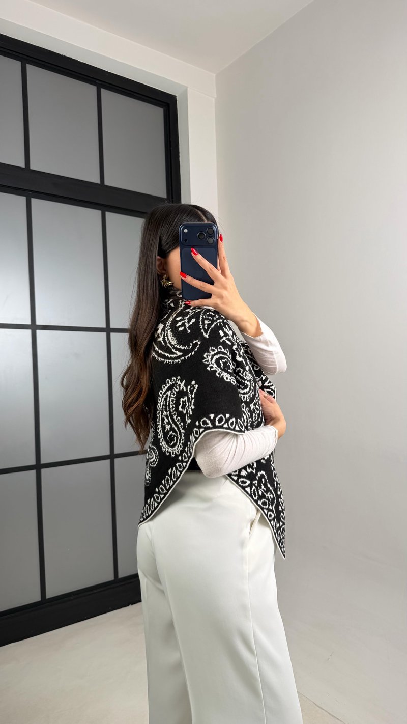 Siyah Desenli Muadil Triko Şal GAUS-00973