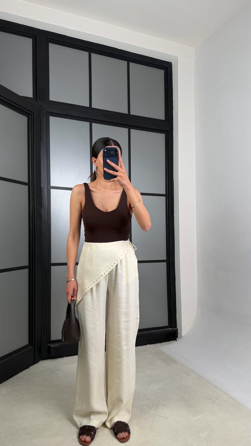 Krem Bandana Detaylı Tencel Pantolon GAUS-01424