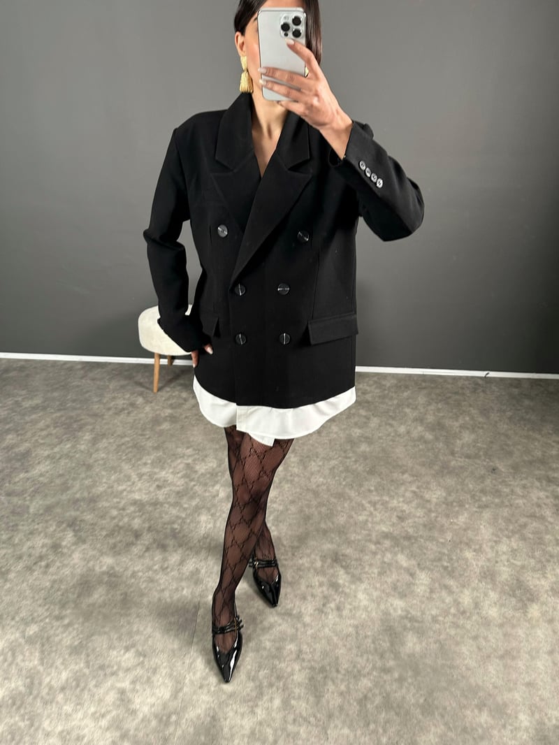 Premium Etek Ucu Gömlek Detaylı Tasarım Keten Astarlı Blazer Ceket