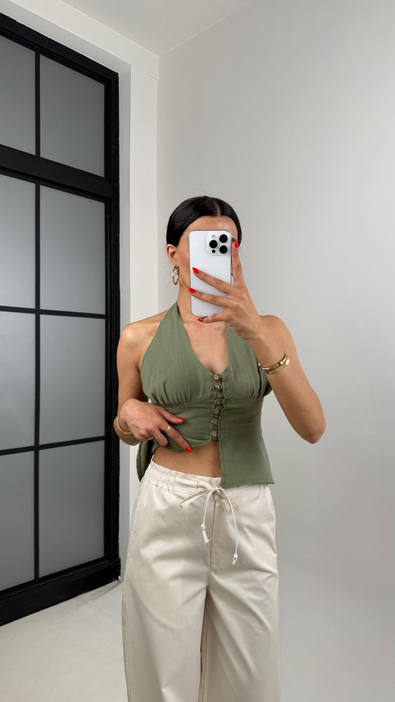 Taş Beli Lastikli Bağlamalı Cepli Muadil Pantolon Gaus00506 