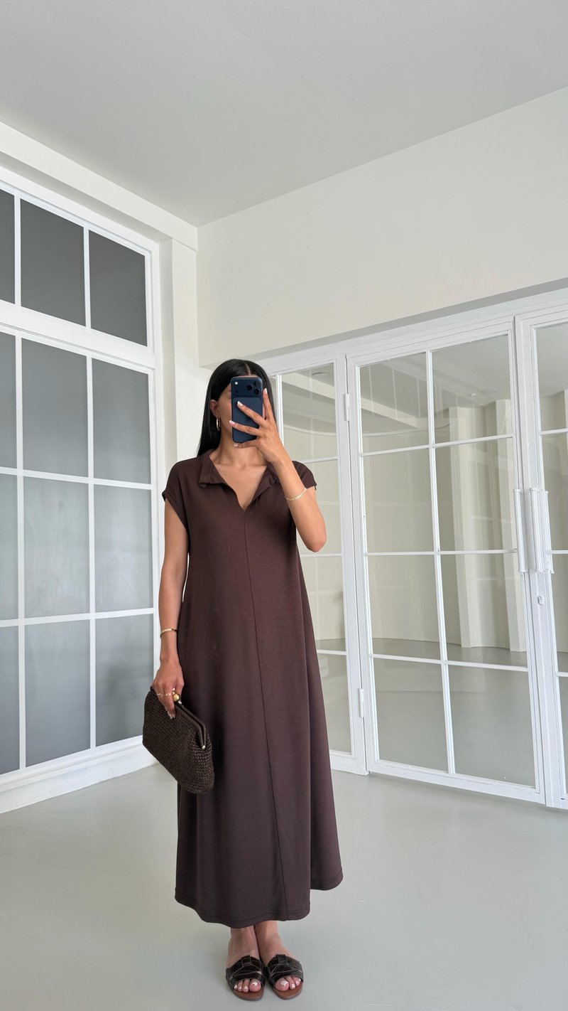 Acı Kahve Polo Yaka Basic Modal Elbise GAUS-01542