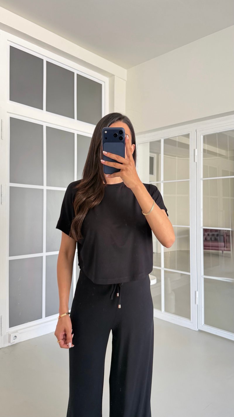 Siyah Bluz Beli Lastikli Pantolon İkili Basic Takım GAUS-01712