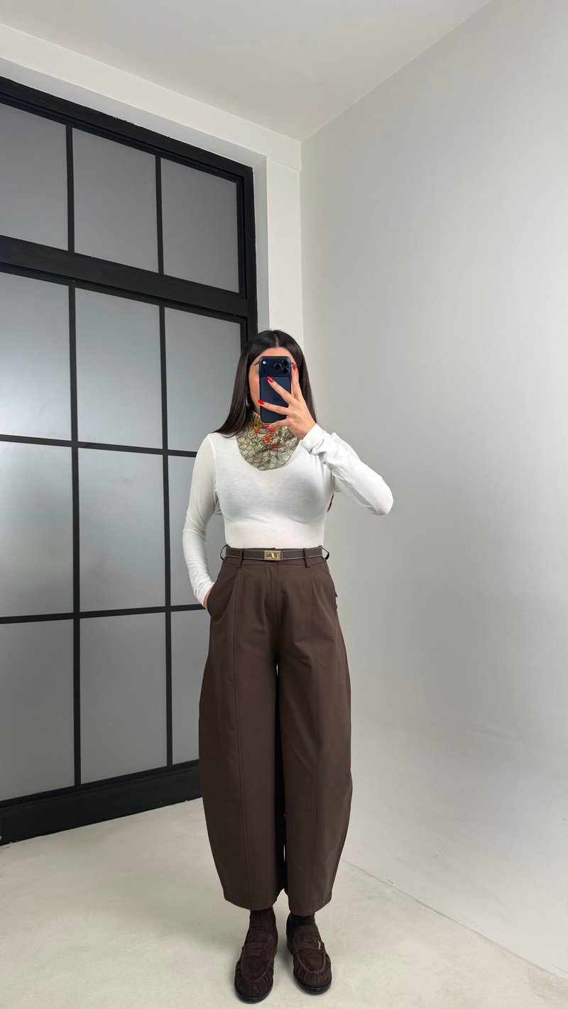 Kahve Beli Lastikli Poplin Balon Pantolon GAUS-00915