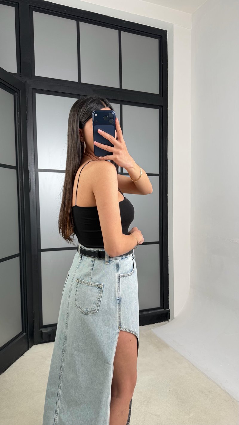 Buz Mavi Yırtmaçlı Denim Etek GAUS-01314