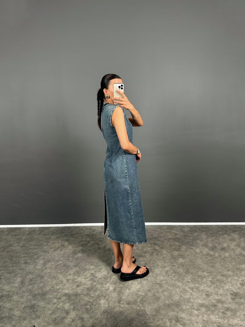 Lady Yırtmaçlı Uzun Kot Elbise 