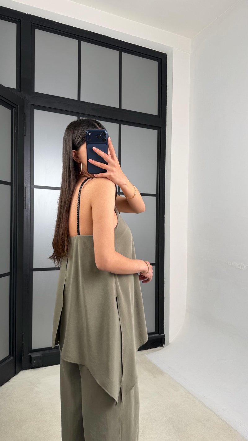 Yeşil Örgü Askılı Tencel Tulum GAUS-01436