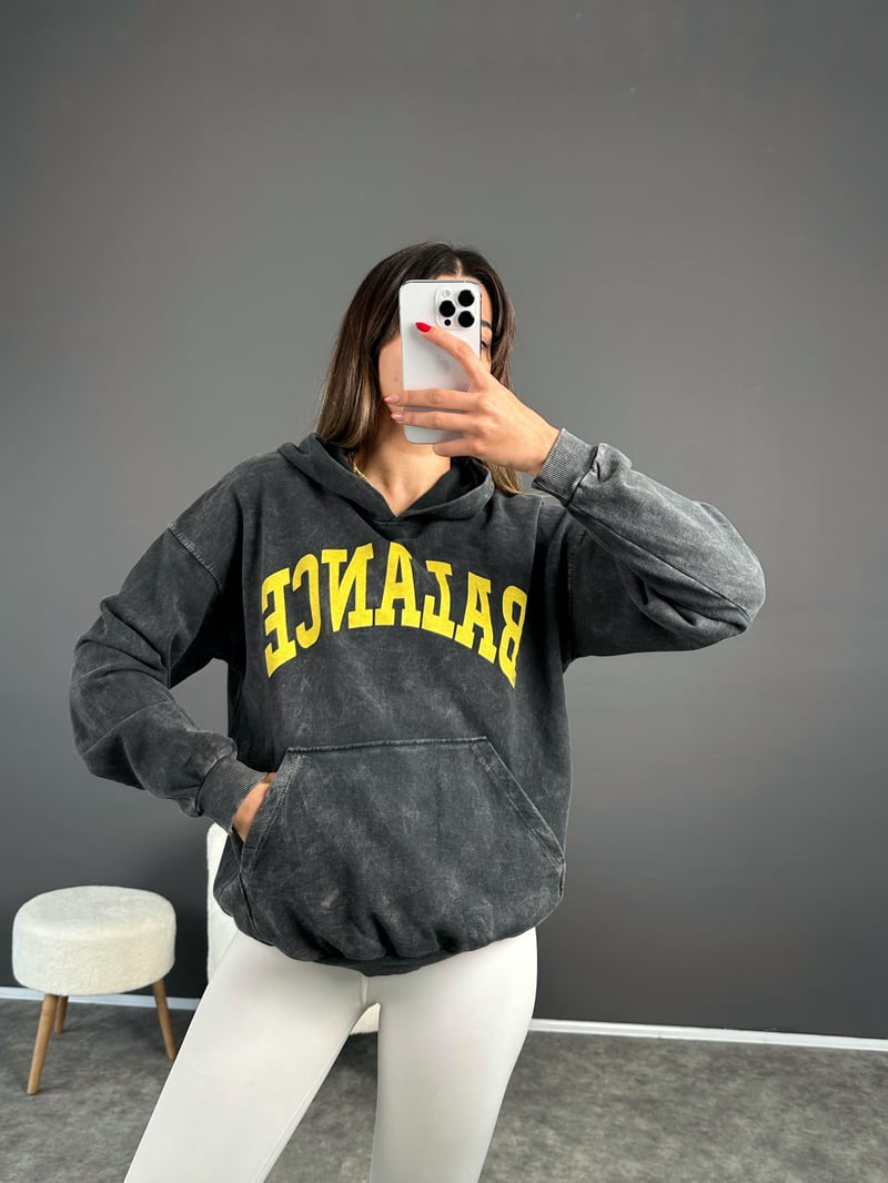 Balance Eskitme Kapüşonlu Sweatshirt 