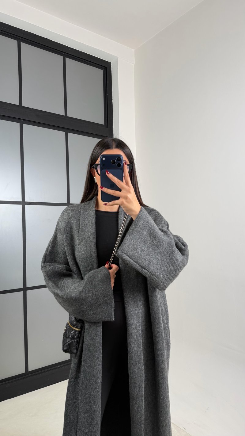 Antrasit Oversize Maxi Boy Triko Hırka GAUS-00728