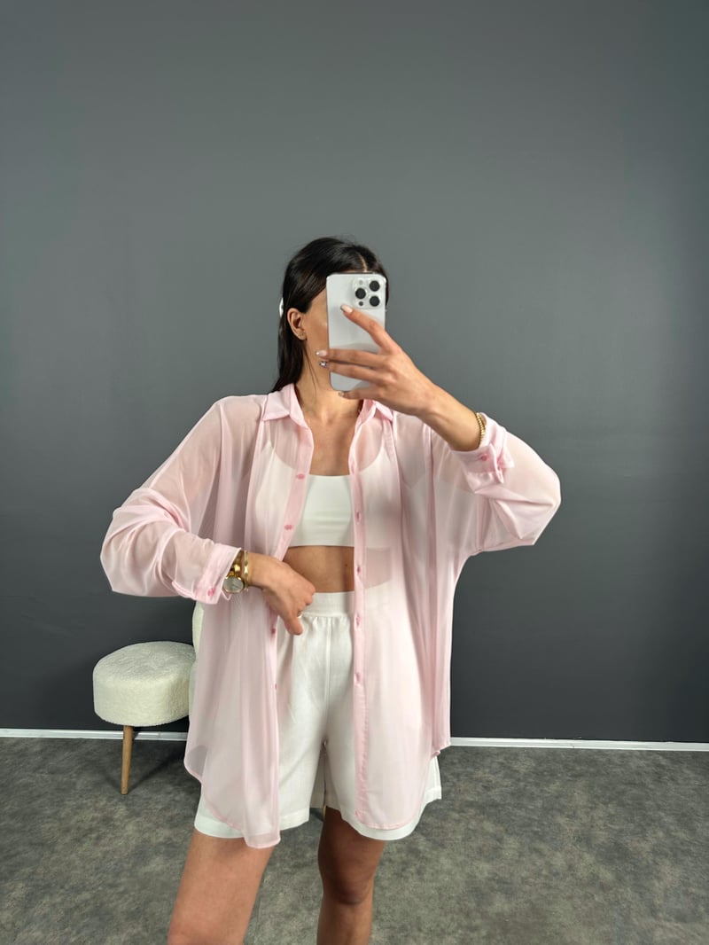 Pembe Transparan Gömlek 