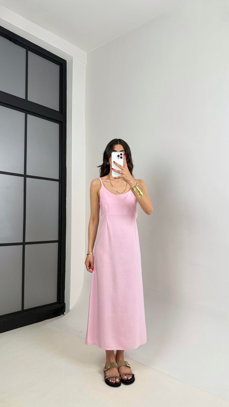 Pembe Ayarlanabilir Askılı Elbise Gömlek İkili Tensel Takım Gaus00467