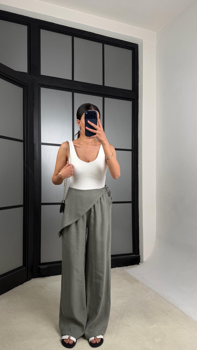 Haki Bandana Detaylı Tencel Pantolon GAUS-01424