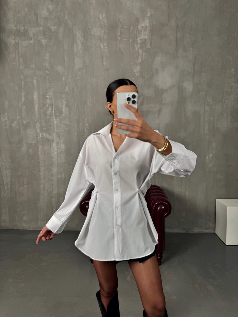 Athen Beyaz ZR Model Oversize Tasarım Gömlek