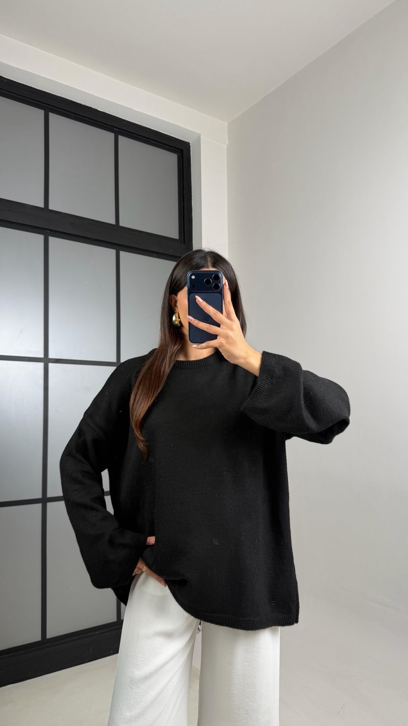 Siyah Bisiklet Yaka Pinterest Triko Kazak GAUS-00868GAUSKAZAKGAUS-00868
