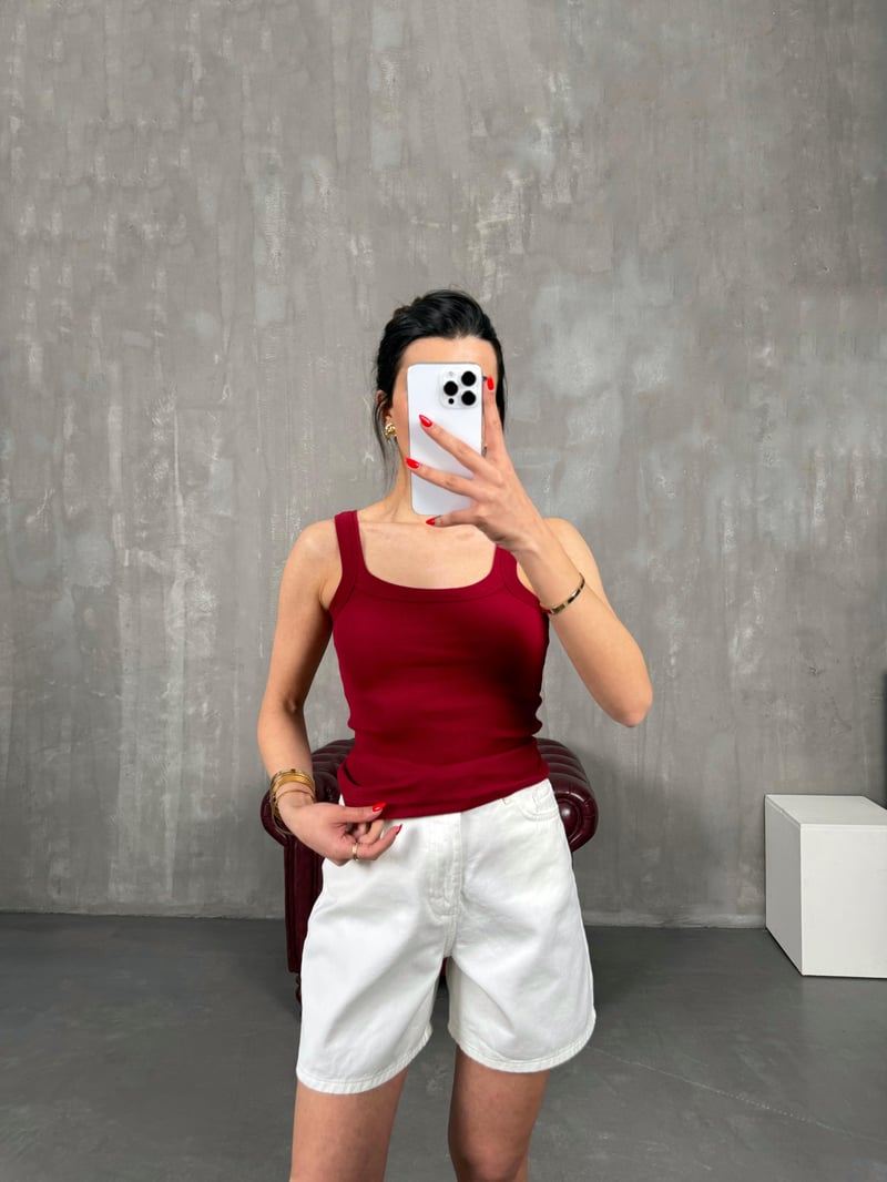 Bordo Askılı Crop Gaus00220