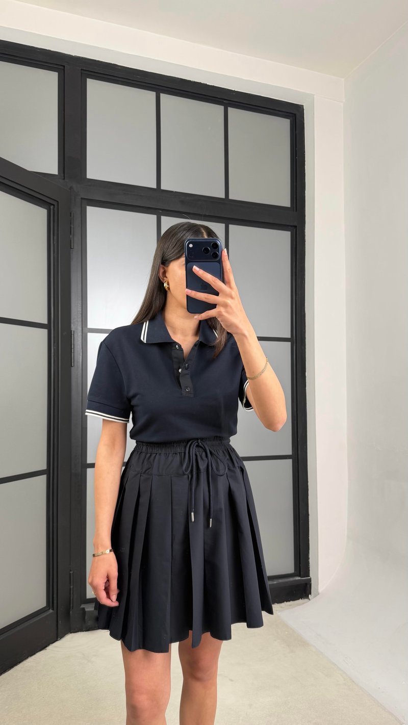 Lacivert Muadil Polo Yaka Beli Lastikli Premium Elbise GAUS-01496