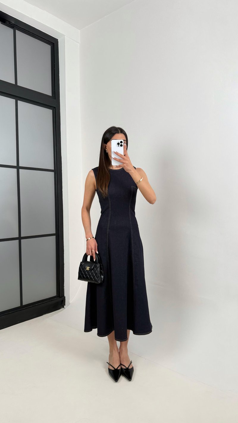 Lacivert Sıfır Kol Denim Elbise DNM01 Gaus00375