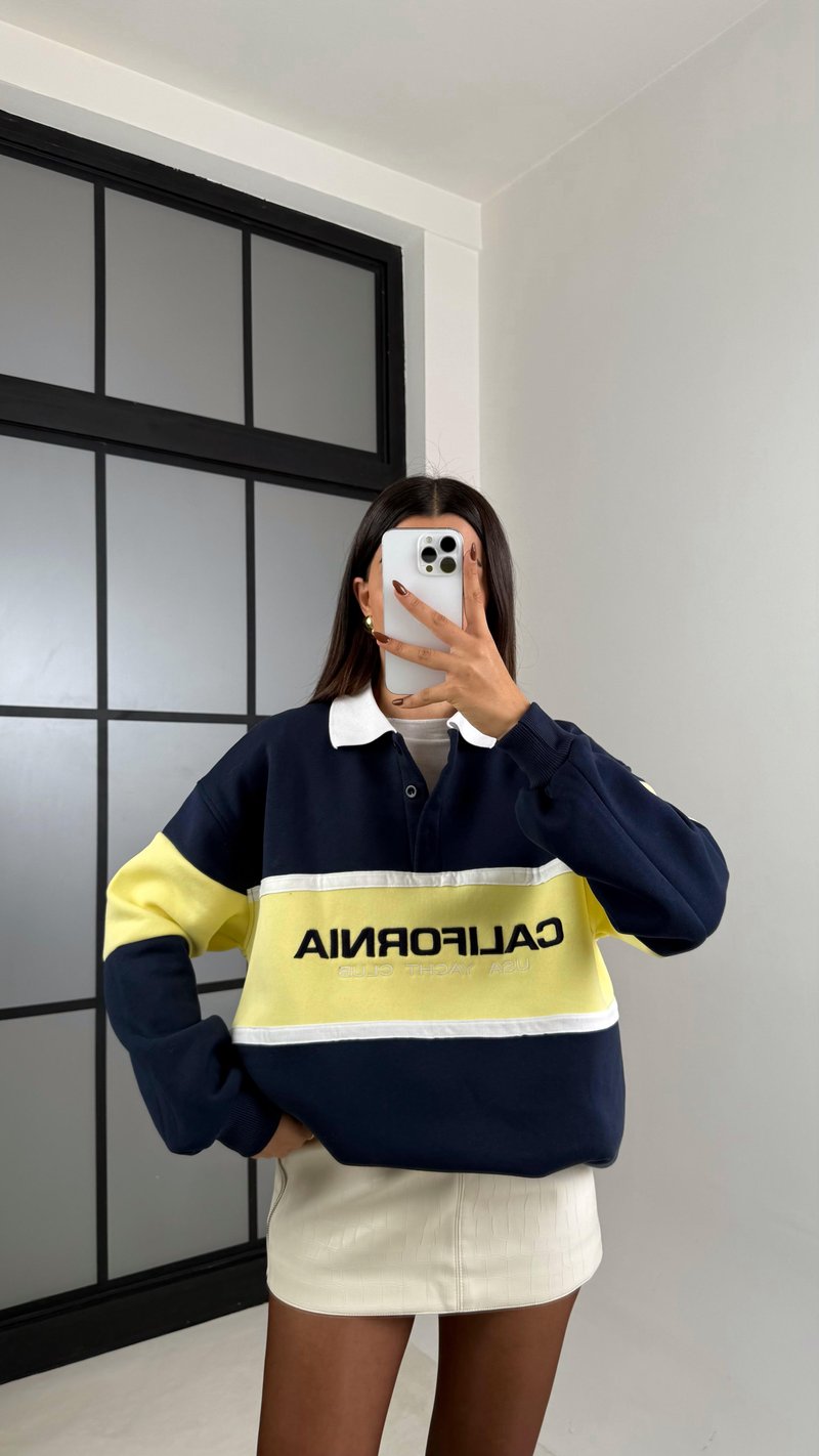 Lacivert California Yazılı Şardonlu 3 İplik Sweatshirt GAUS-00471