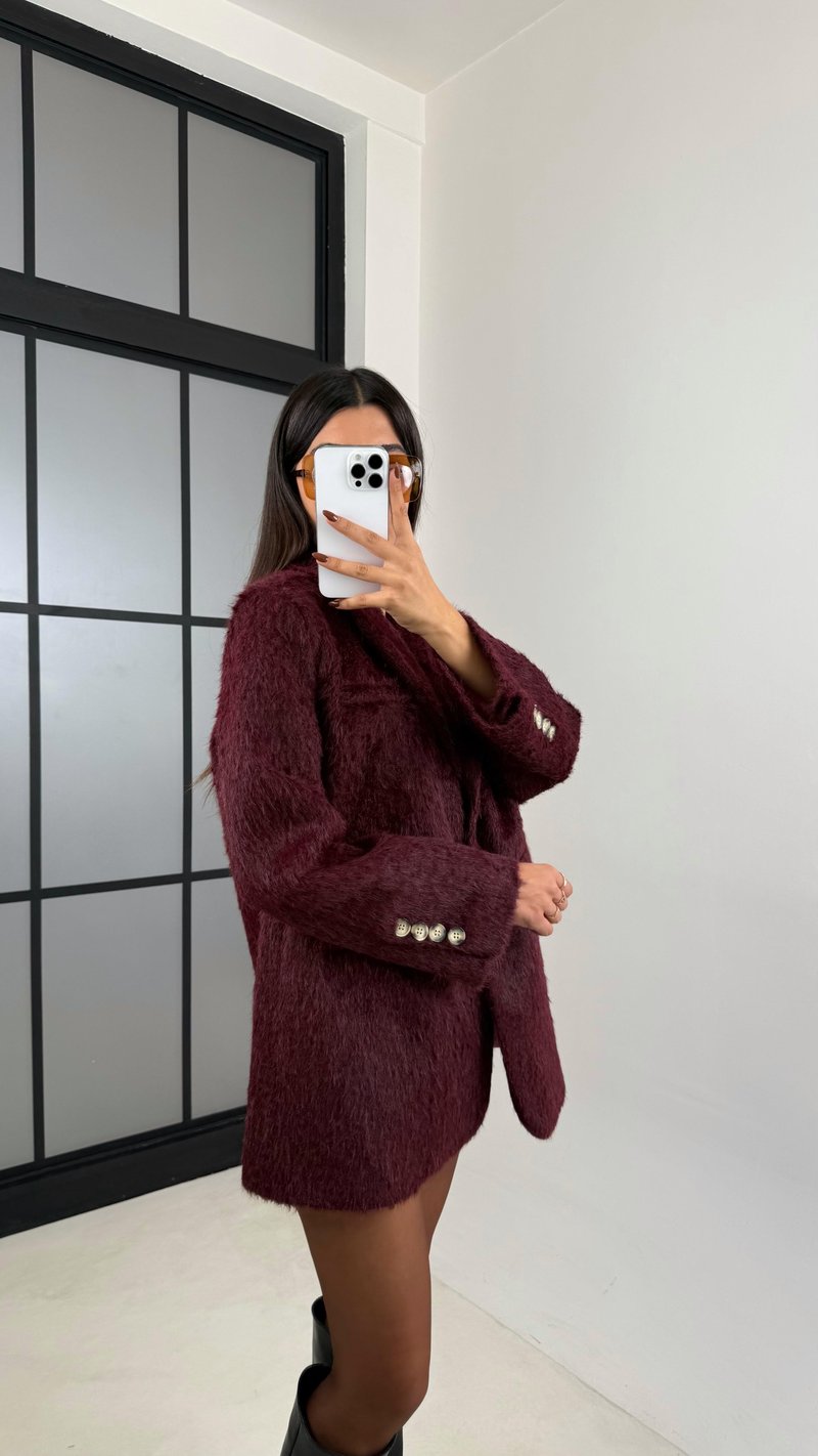 Bordo Astarlı Vatkalı Keçe Kumaş Blazer Ceket GAUS-00225