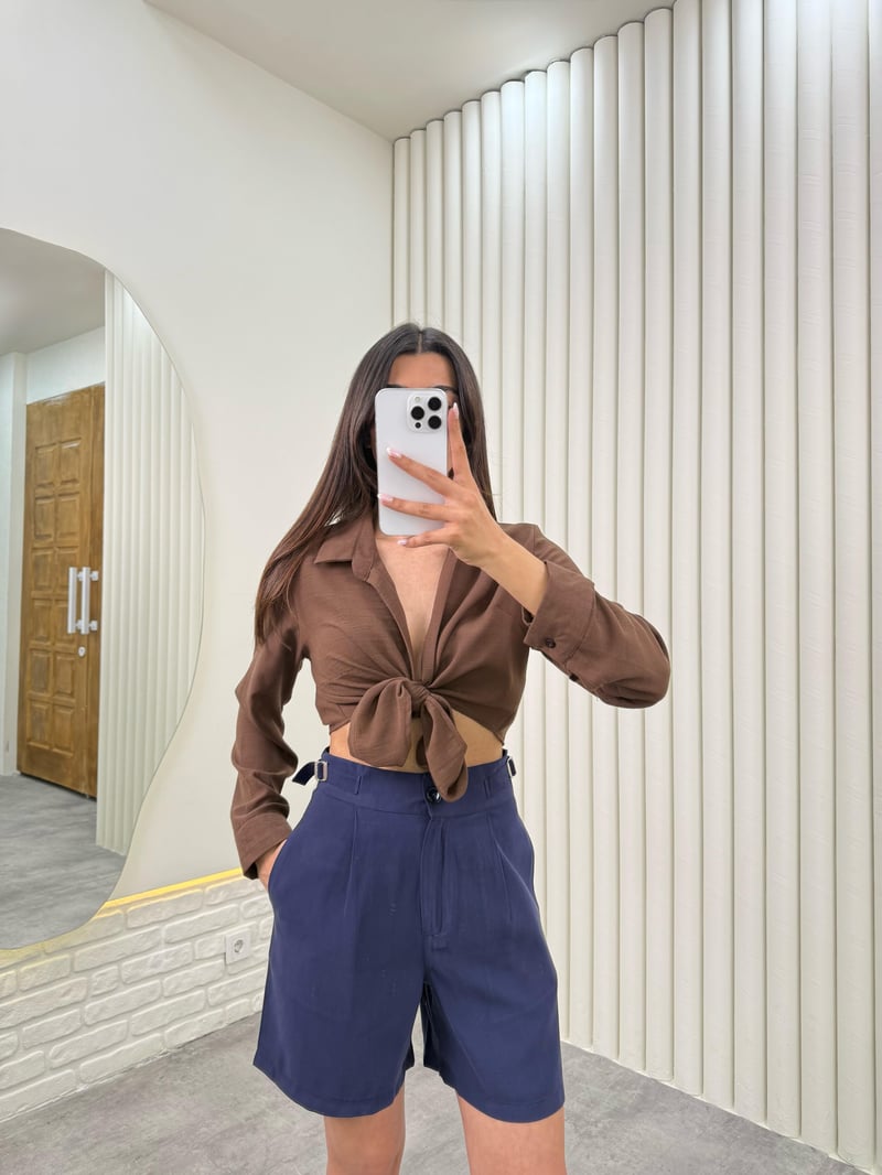 Lacivert Beli Kemerli ZR Model Cepli Şort Gaus00318