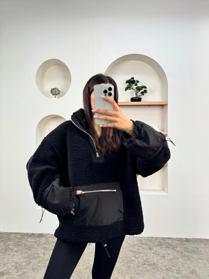Wons Siyah Peluş Sweatshirt