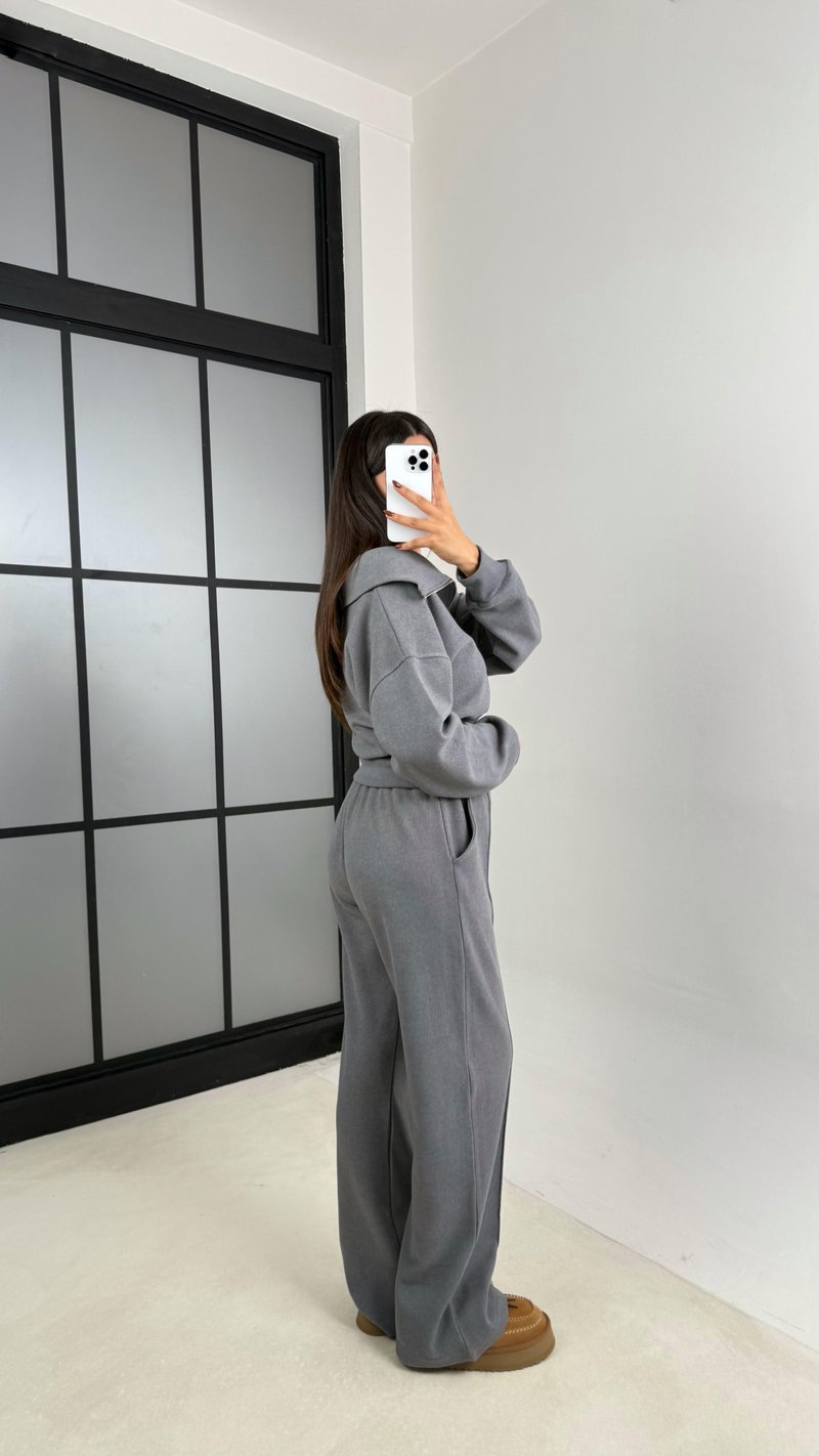 Gri Selanik Tshirtlü 3Lü Örme Takım GAUS-00154