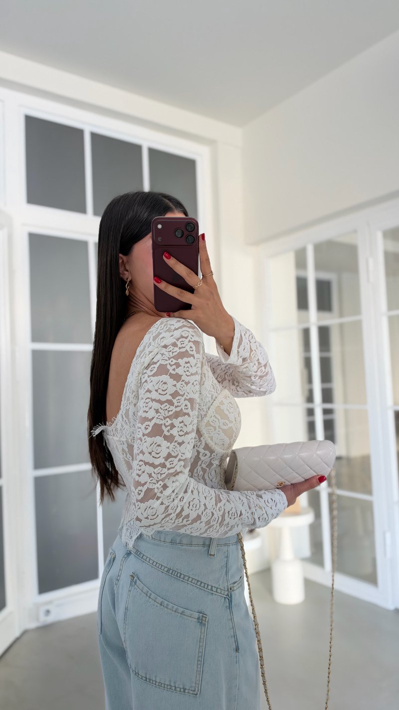 Ekru Dantel Detaylı Premium Korse Bluz GAUS-02281