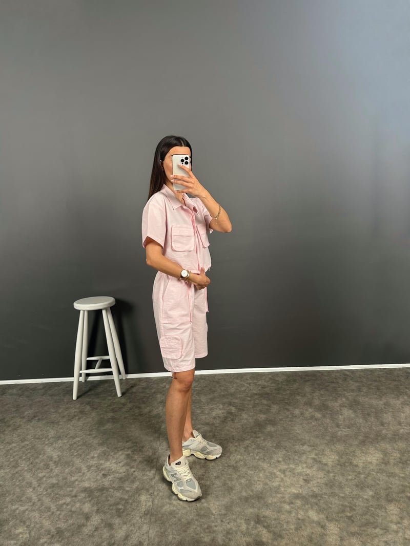 Sophia Pink Parachute City Length Shorts Double Set