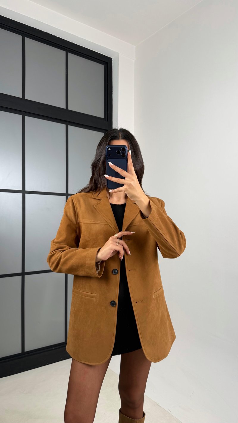 Camel Astarlı Blazer Süet Ceket GAUS-00605