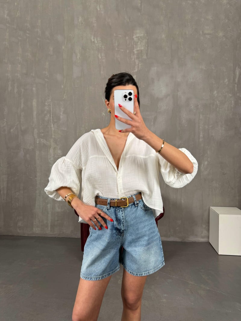 Mavi Yıkamalı Denim Şort Gaus00221