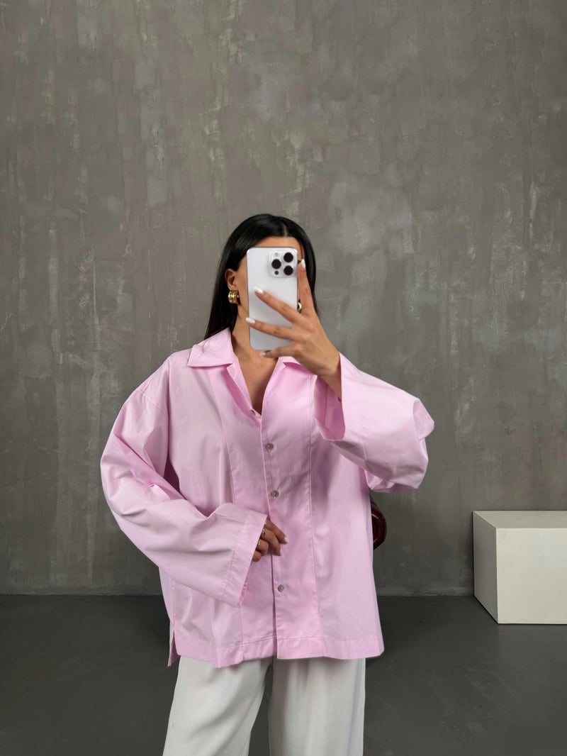 Pembe Poplin Oversize Gömlek Gaus00066