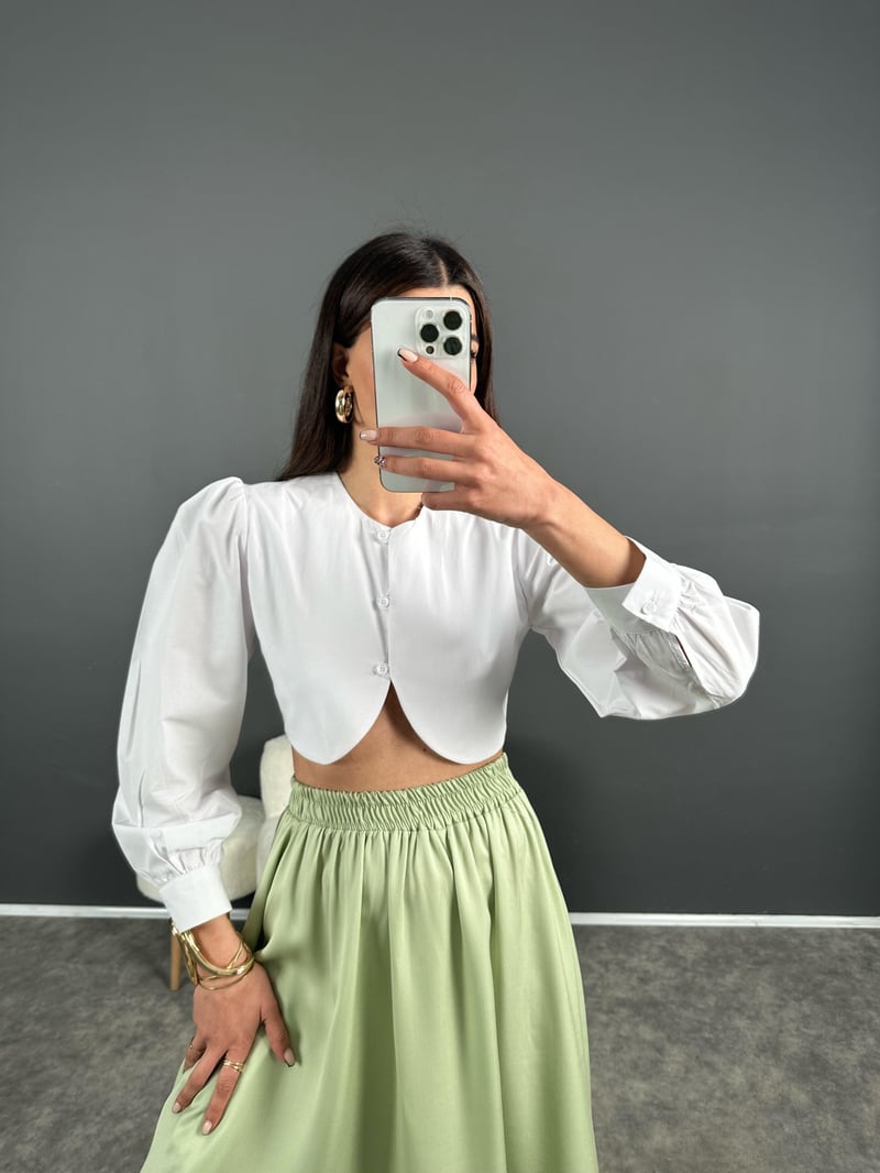 Galen Beyaz Crop Gömlek