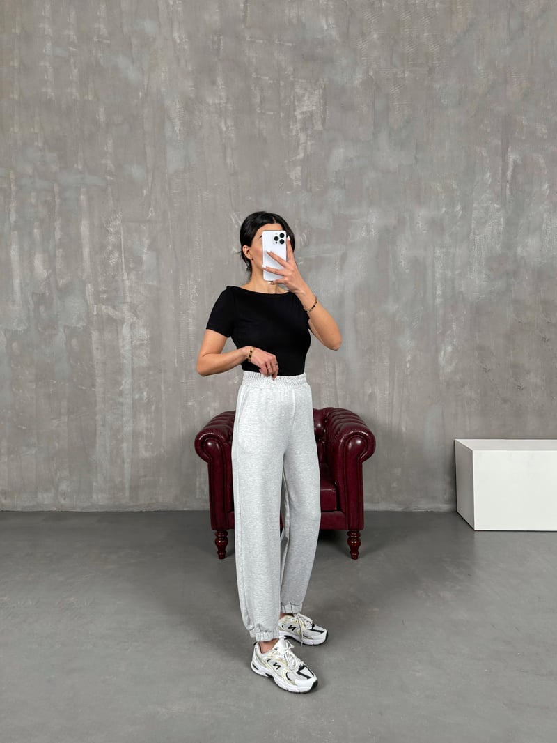 İsolde Gri Paça Lastikli Premium Modal Kumaş Pantolon