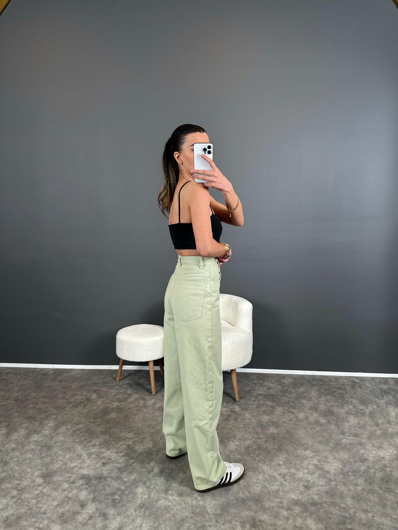 Soft Yeşil Yüksek Bel Baggy Jean