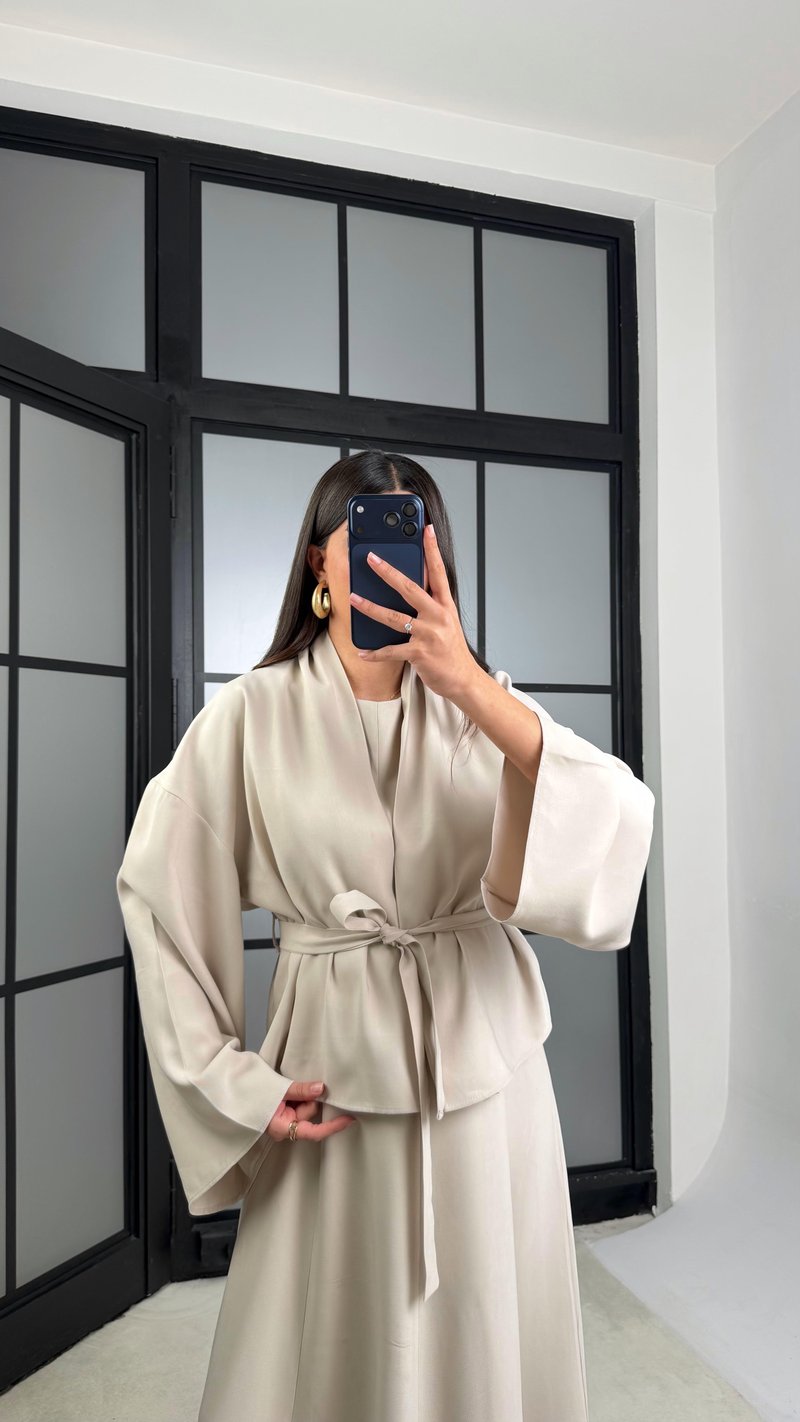Taş Kuşaklı Ceket Elbise Premium Tencel Takım GAUS-01165
