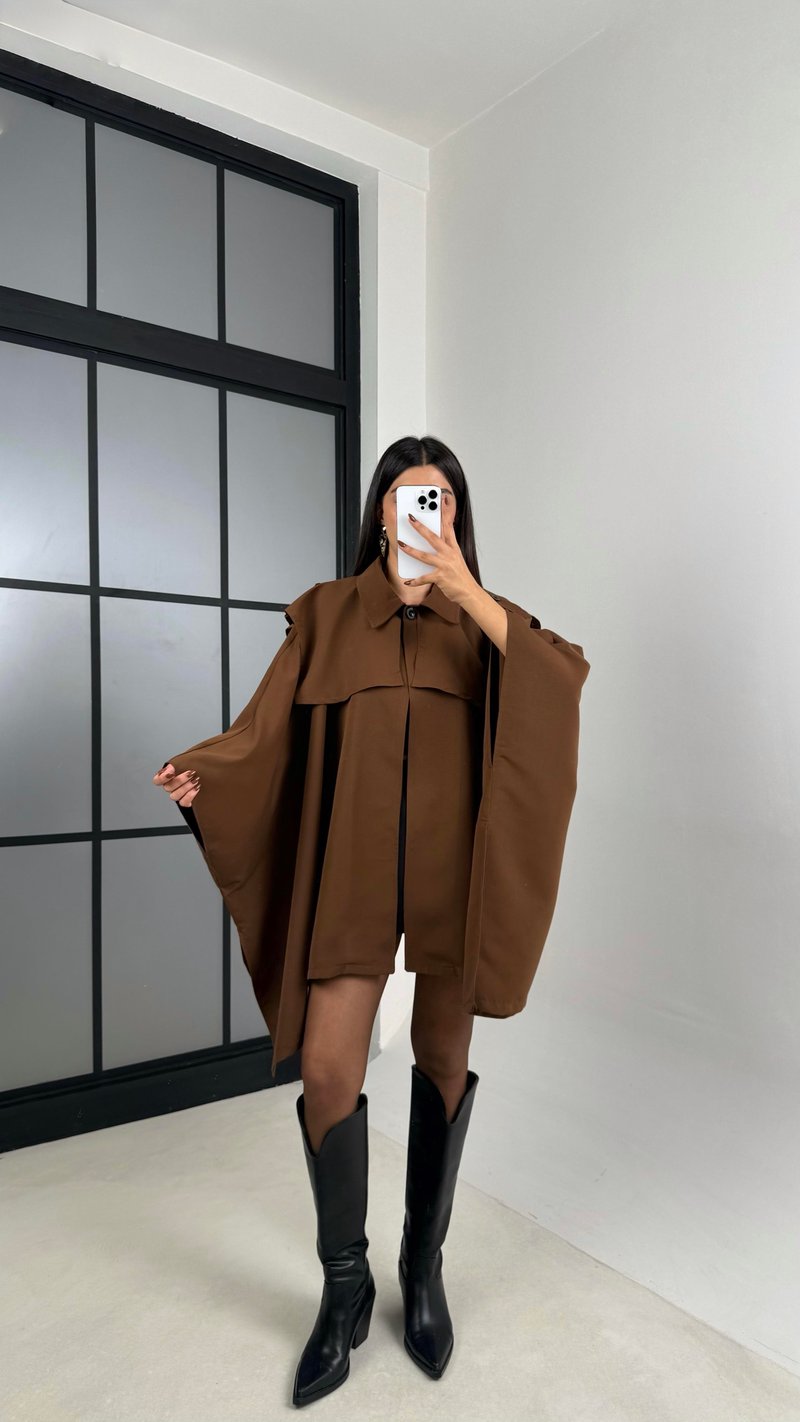 Kahve Premium Tasarım Panço Trençkot GAUS-00156