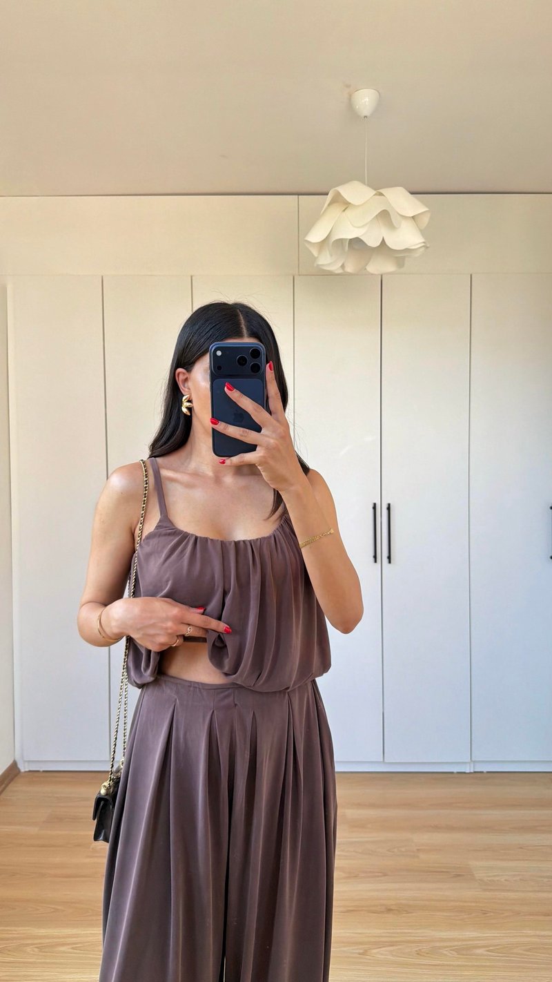 Kahve OYS Model Crop Üst Pantolon İkili Modal Kumaş Takım GAUS-01602