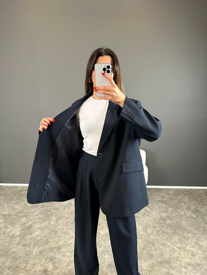 Pascal Lacivert Oversize Astarlı Blazer Ceket