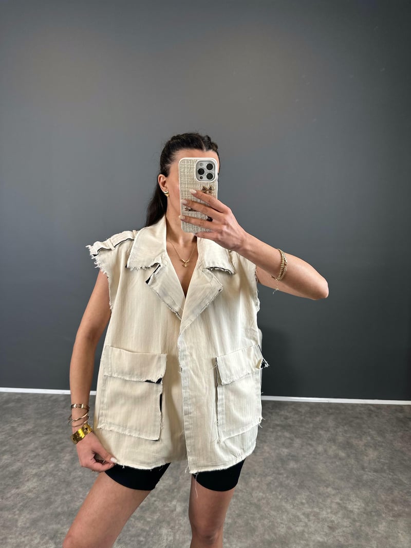 Gabardin Cepli Oversize Yelek 