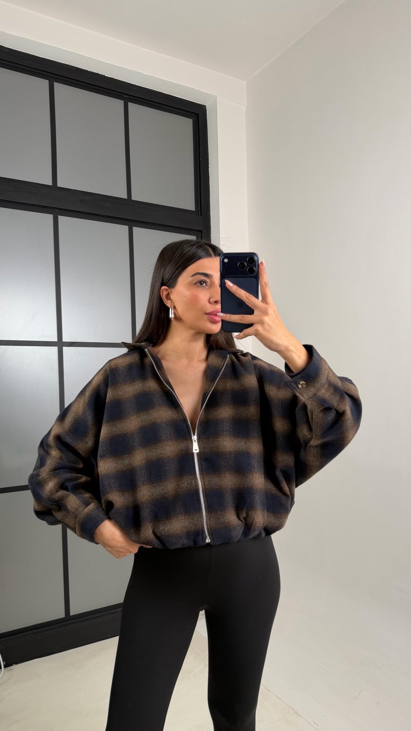 Kahve Ekoseli Astarlı Bomber Ceket GAUS-00810