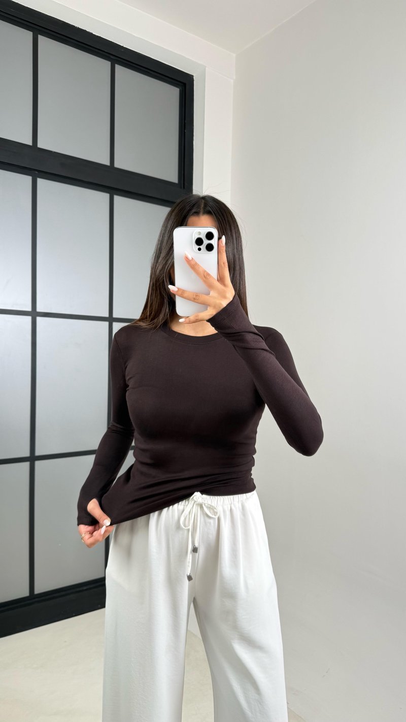 Acı Kahve OYS Muadil Parmak Geçirmeli Basic Bluz GAUS-00506