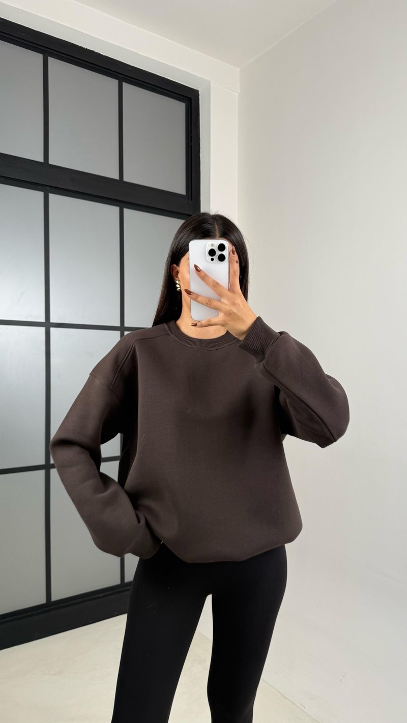 Acı Kahve Şardonlu Basic Sweatshirt GAUS-00219