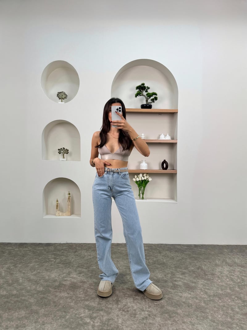 Dori Light Blue Slashed Leg Jean Pants