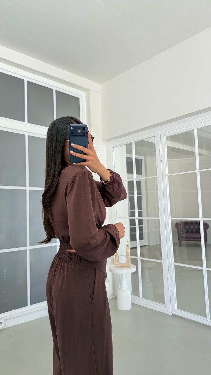 Kahve Vatkalı Hırka Fermuar Detaylı Pantolon İkili Takım GAUS-02098