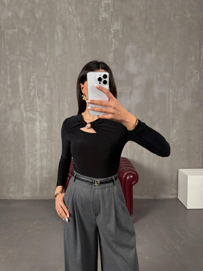 Payne Siyah Metal Toka Detaylı Bodysuit