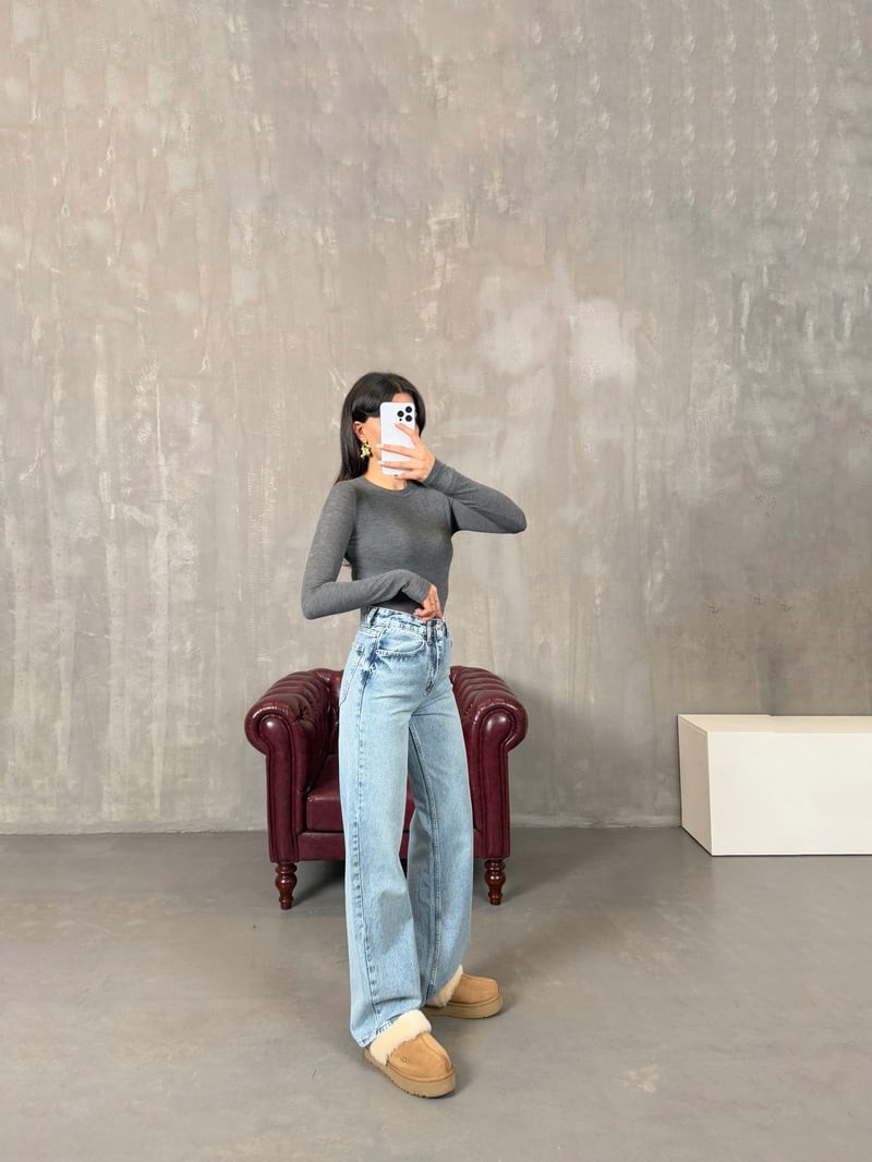 Cora Yıkamalı Mavi ZR Model Wide Leg Jean