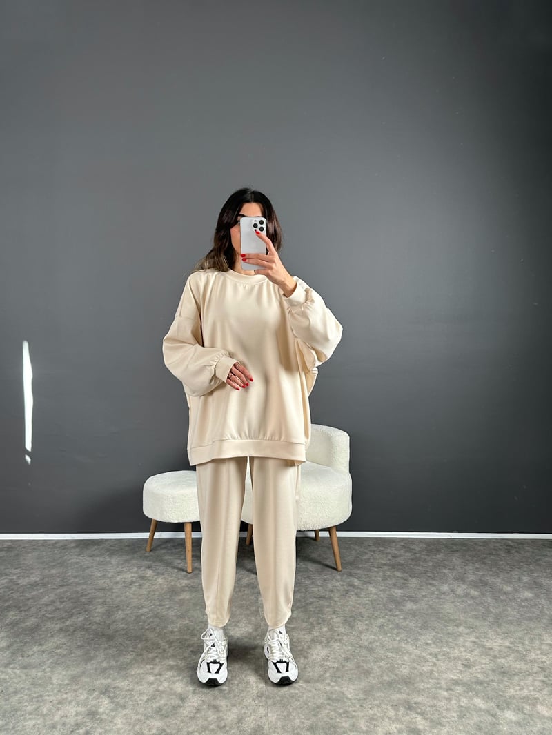 Buch Krem Oysh Kumaş Oversize İkili Takım