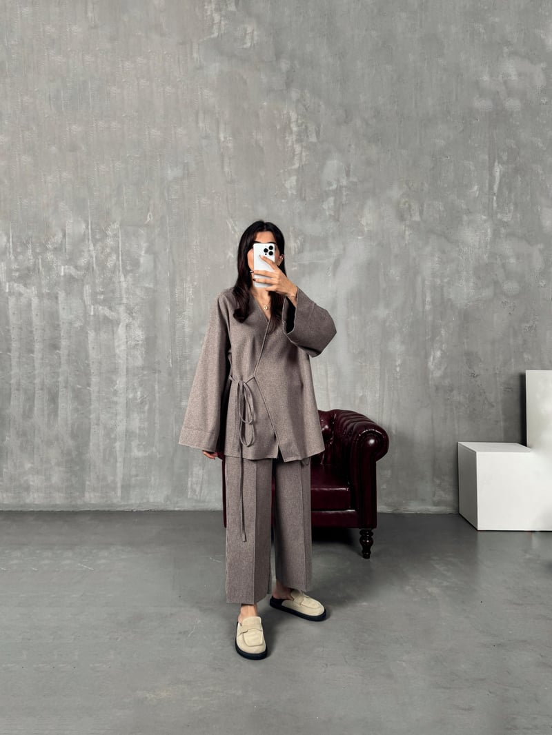 Drex Kahve Yumuşak Kaşe Kimono Takım